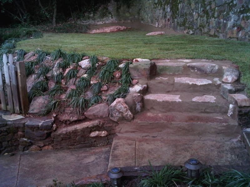 Natural stone outdoor staircase and landscape design by John Russell Landscape Architect.
