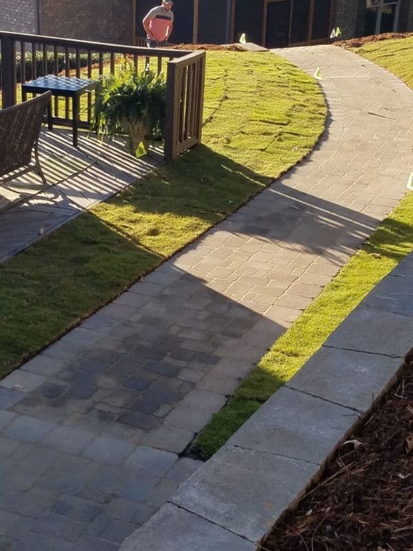 Paver walkway landscape design, outdoor patio pathway, backyard landscaping ideas, John Russell Landscape Architect, residential landscape construction.